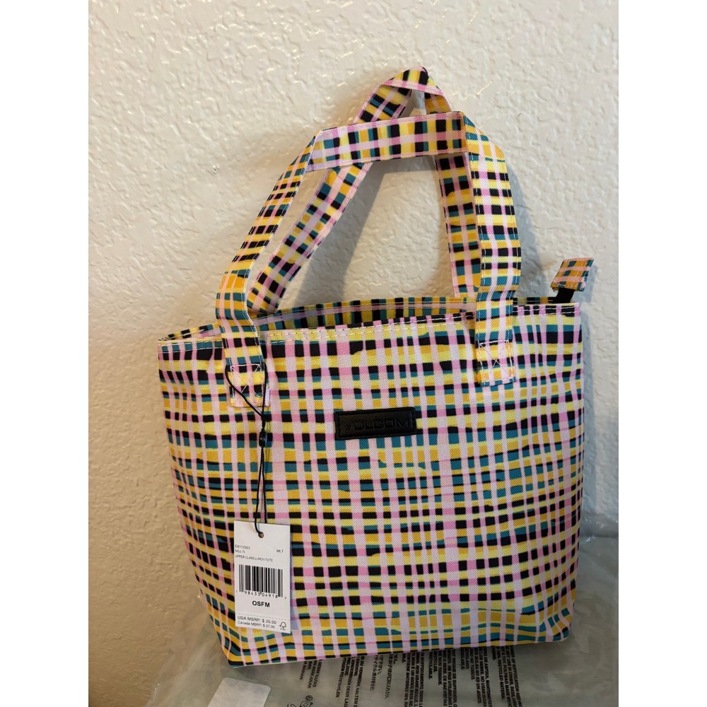 Volcom Upper Class Lunch Tote Multi Color Plaid Insulated Bag E6112303 NEW